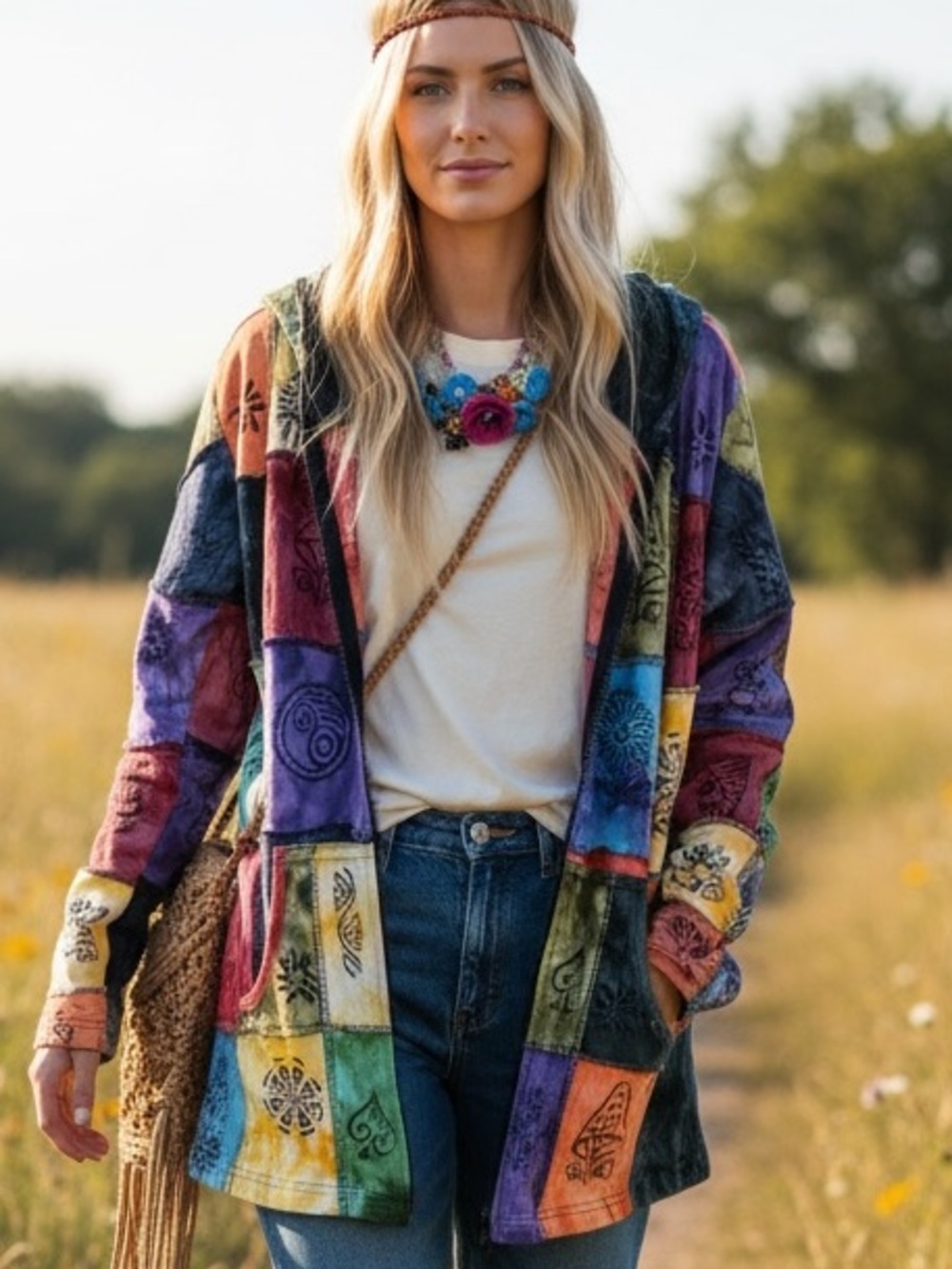 Kathmandu XL Boho Patchwork Hooded Cardigan - Multicolor